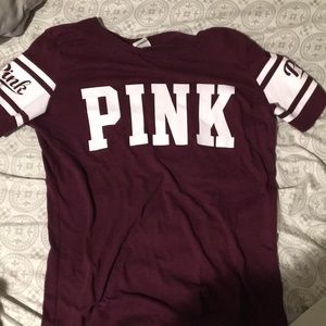 PINK tee shirt in color maroon